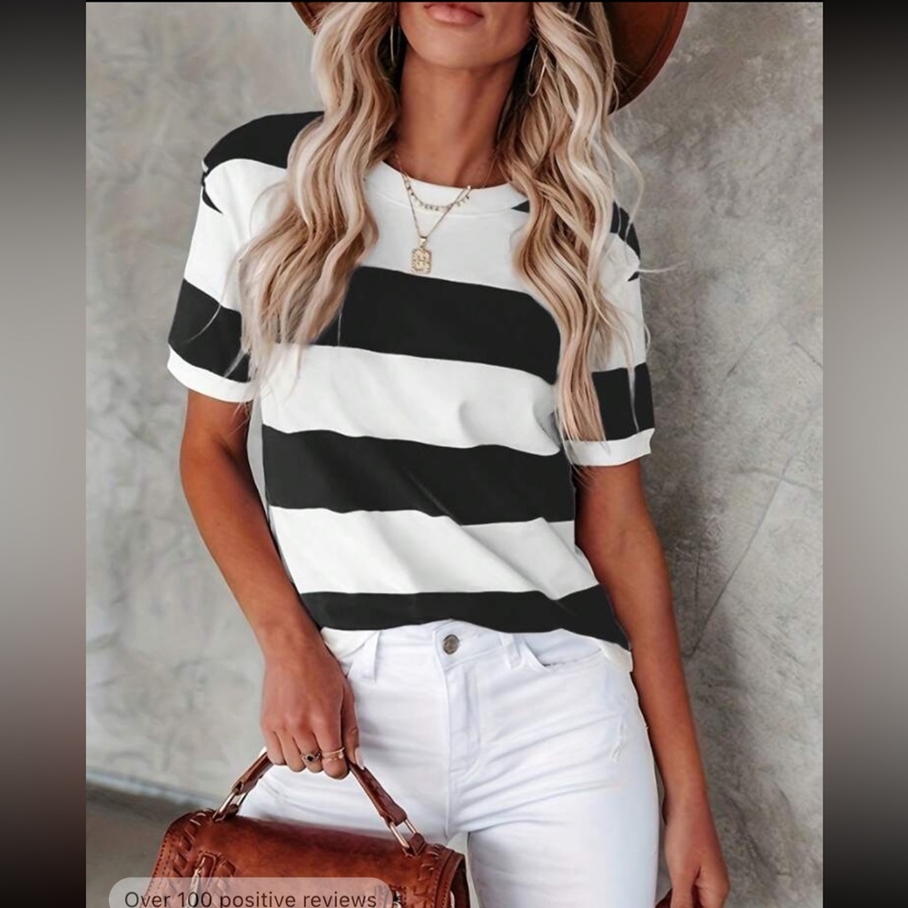 Boho striped round neck Casual  top